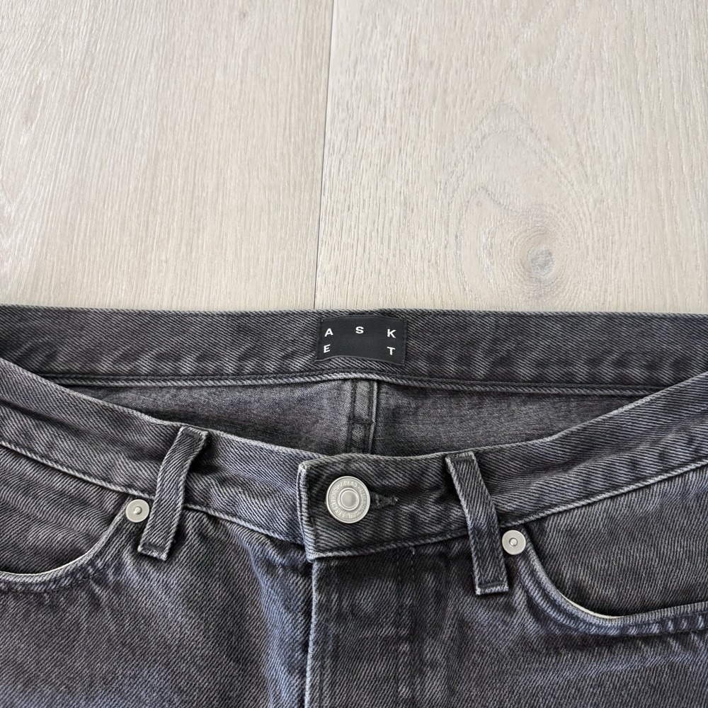 ASKET The Black Denim Jeans Mens 30x29 Black Straight Fit Button Fly Italy